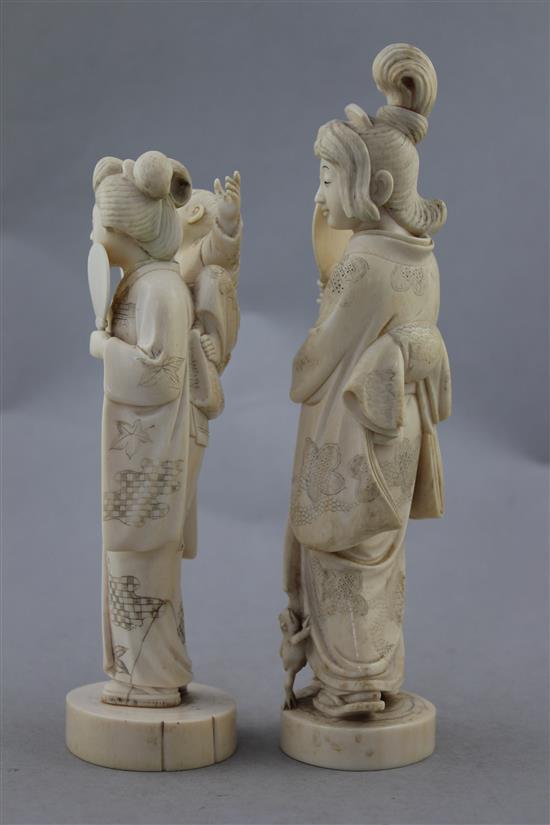 Two Japanese ivory groups of bijin, early 20th century, 19cm.